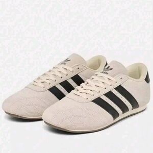 Adidas Womens Taekwondo Casual Cream Suede Sneakers with Black Stripes
